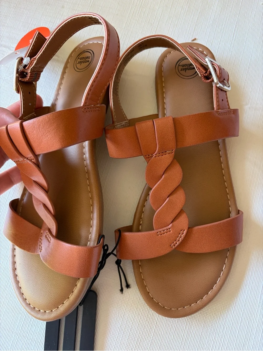 NWT girls size 2 Braided Strappy Leather Sandals - Cognac Brown